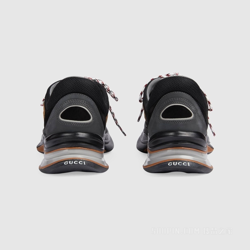 Gucci Run系列男士运动鞋 灰色绒面材质