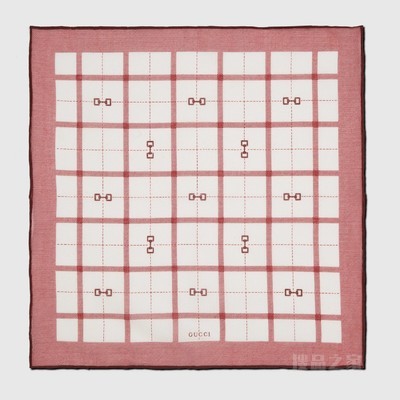 马衔扣格纹棉质口袋方巾 红色