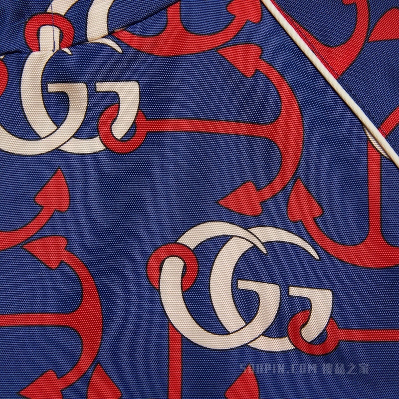 双G船锚印花织物夹克 蓝色和红色