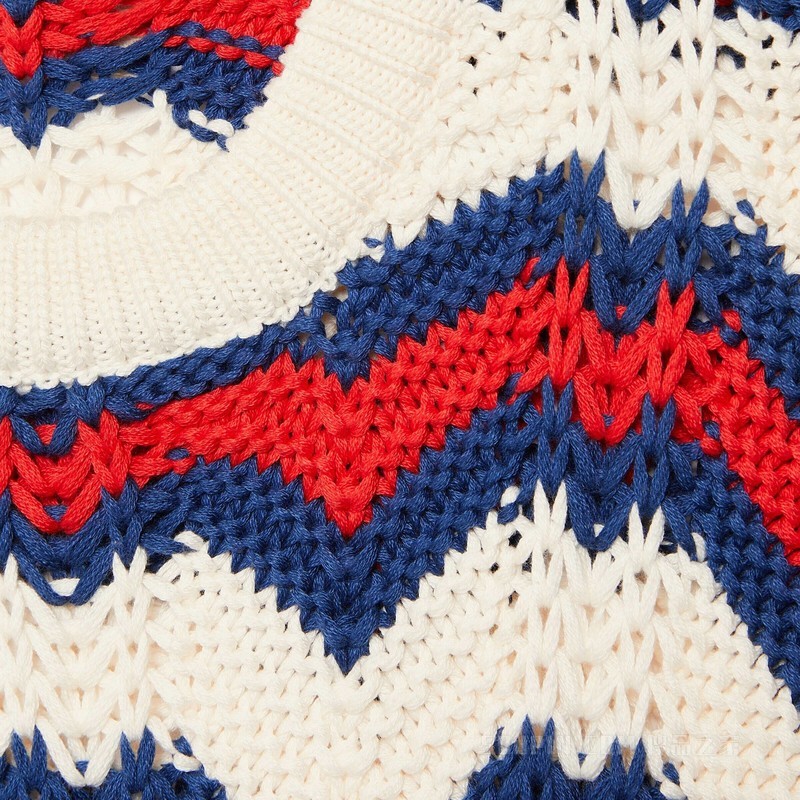 V形针织棉质针织衫 象牙白色、蓝色和红色