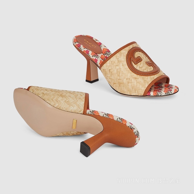 女士互扣式双G拖鞋 天然酒椰纤维