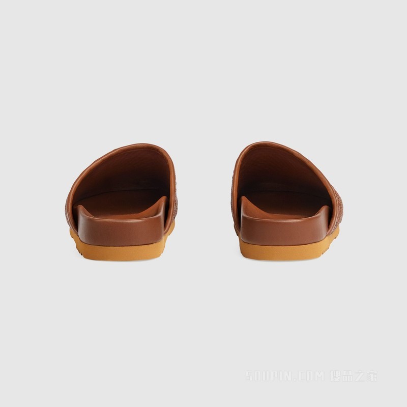 男士马衔扣拖鞋 棕色钩织皮革