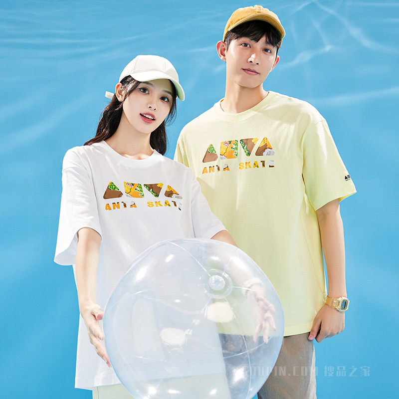 【王一博同款】安踏滑板系列海风椰椰男女同款短袖针织T恤衫