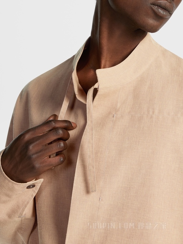 米色棉质混纺时装秀衬衫外套