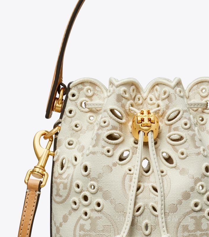 T Monogram 迷你孔眼水桶包 象牙白