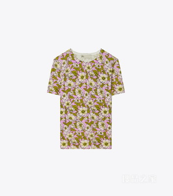 印花平织棉 T 恤 粉色花卉