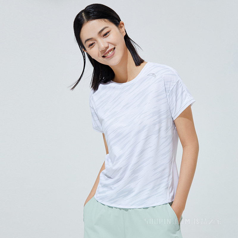 安踏跑步系列吸湿速干科技女子针织短袖T恤衫
