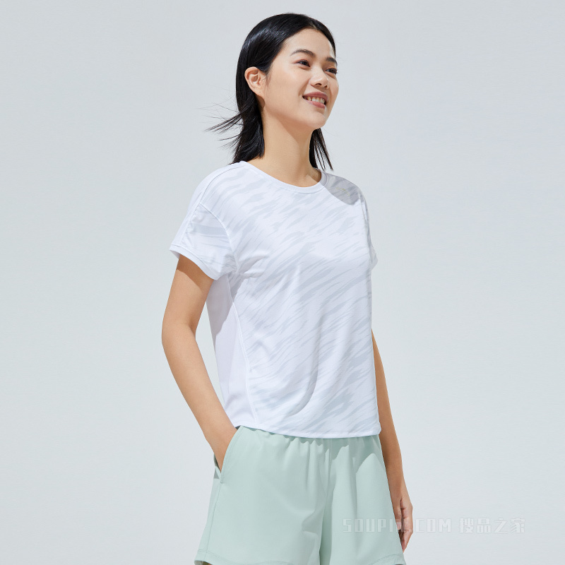 安踏跑步系列吸湿速干科技女子针织短袖T恤衫
