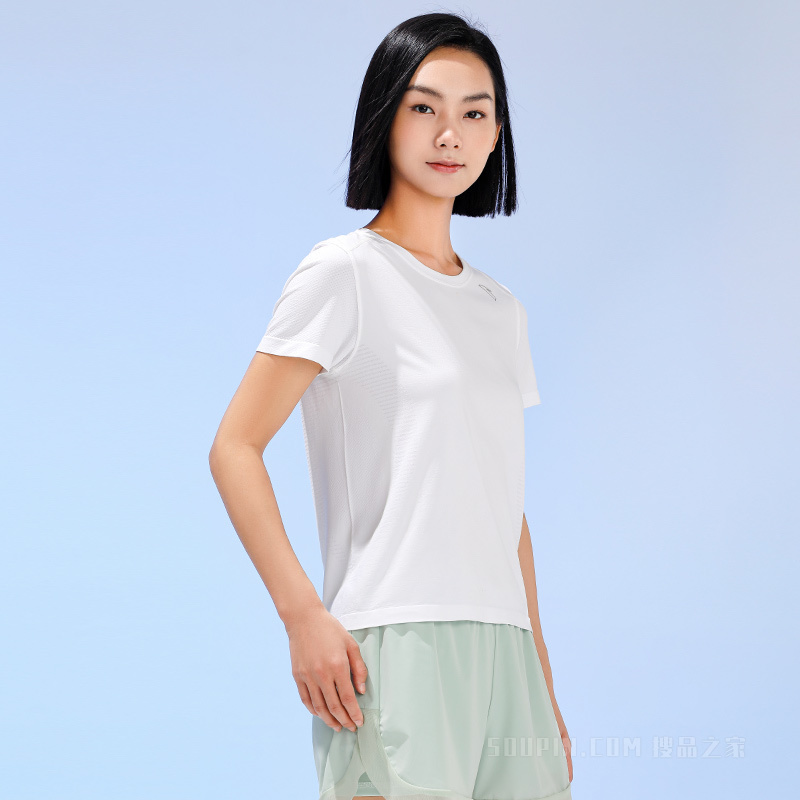 安踏跑步系列冰肤科技女子短袖针织T恤衫