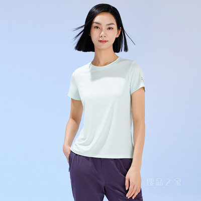 安踏跑步系列冰肤科技女子防晒短袖针织T恤衫