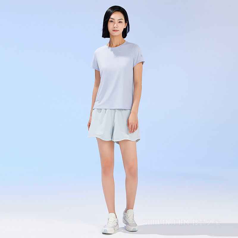 安踏跑步系列冰肤科技女子防晒短袖针织T恤衫