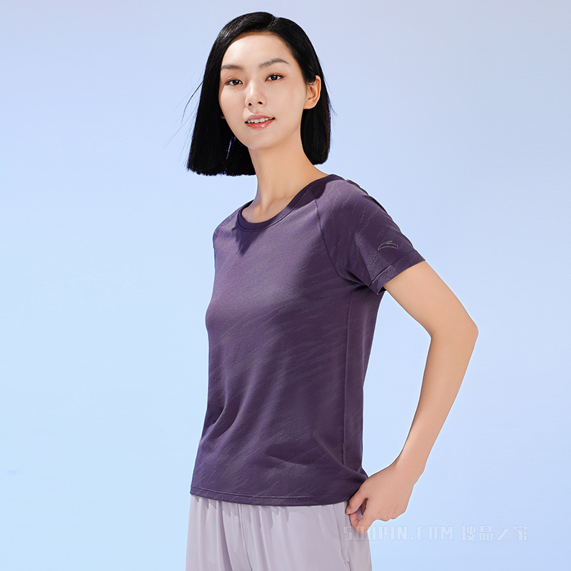 安踏跑步系列冰肤科技女短袖针织T恤衫
