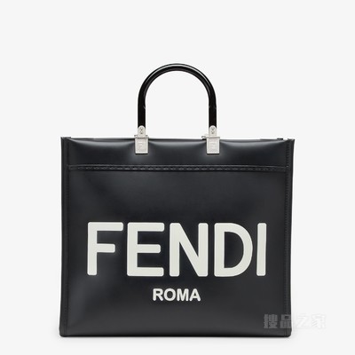 FENDI Sunshine中号手提袋 黑色皮革手提袋