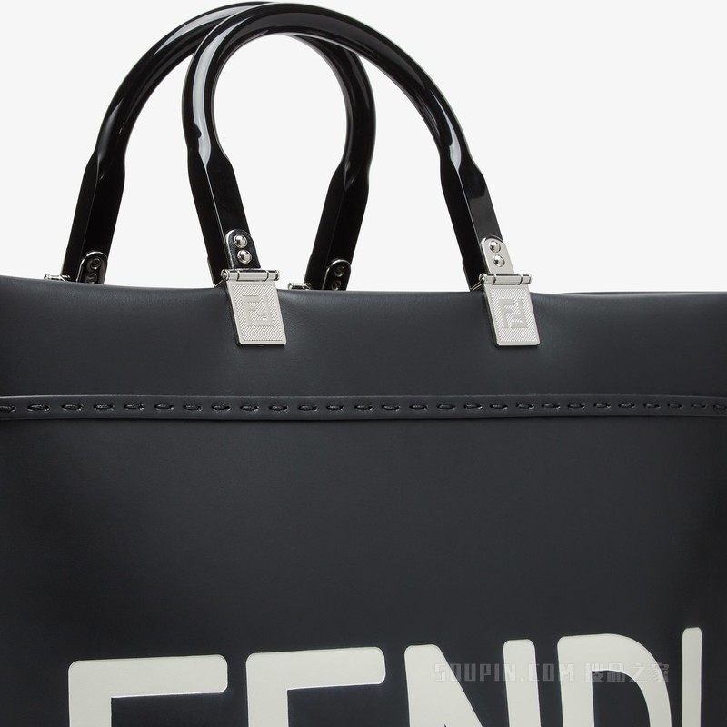 FENDI Sunshine中号手提袋 黑色皮革手提袋