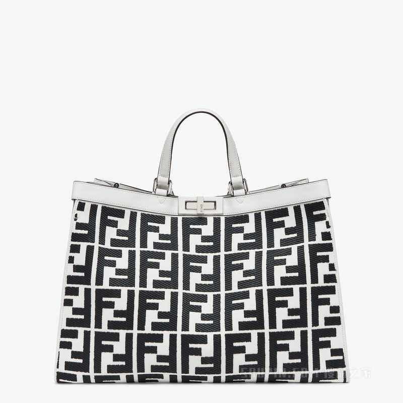 X-Tote 白色帆布手提袋，饰有FF刺绣