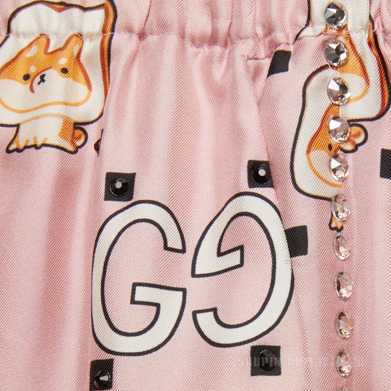 GG动物印花真丝长裤 粉色