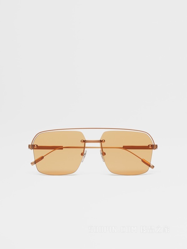 哑光骆马红棕色金属太阳镜