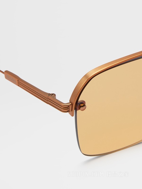 哑光骆马红棕色金属太阳镜