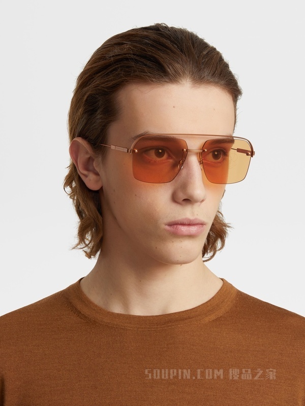 哑光骆马红棕色金属太阳镜