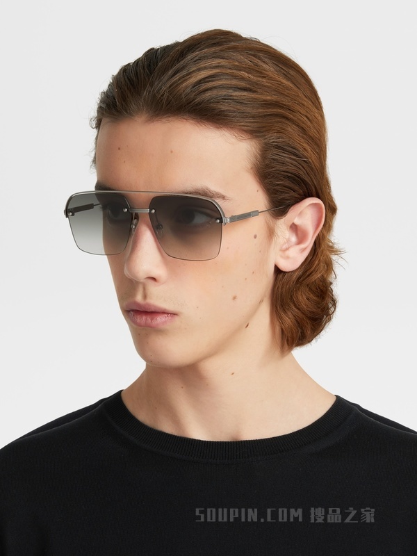哑光浅钌色金属太阳镜