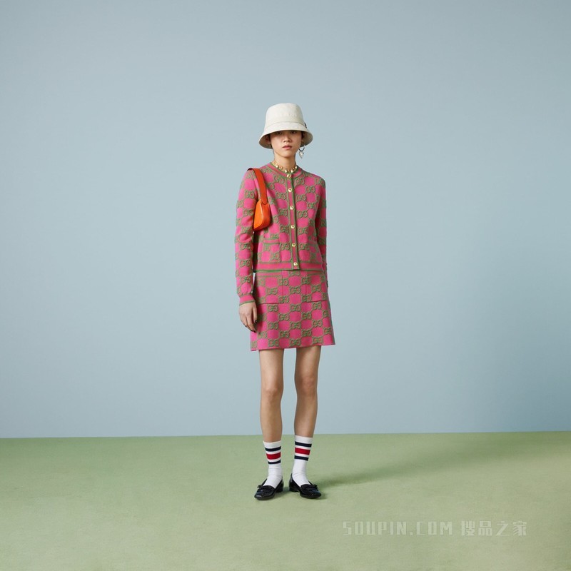 GG丝棉混纺开衫 玫红色和绿色