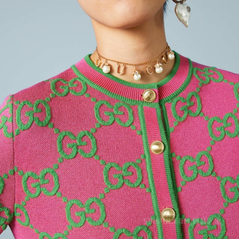 GG丝棉混纺开衫 玫红色和绿色