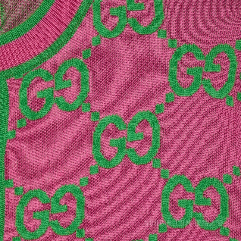 GG丝棉混纺开衫 玫红色和绿色