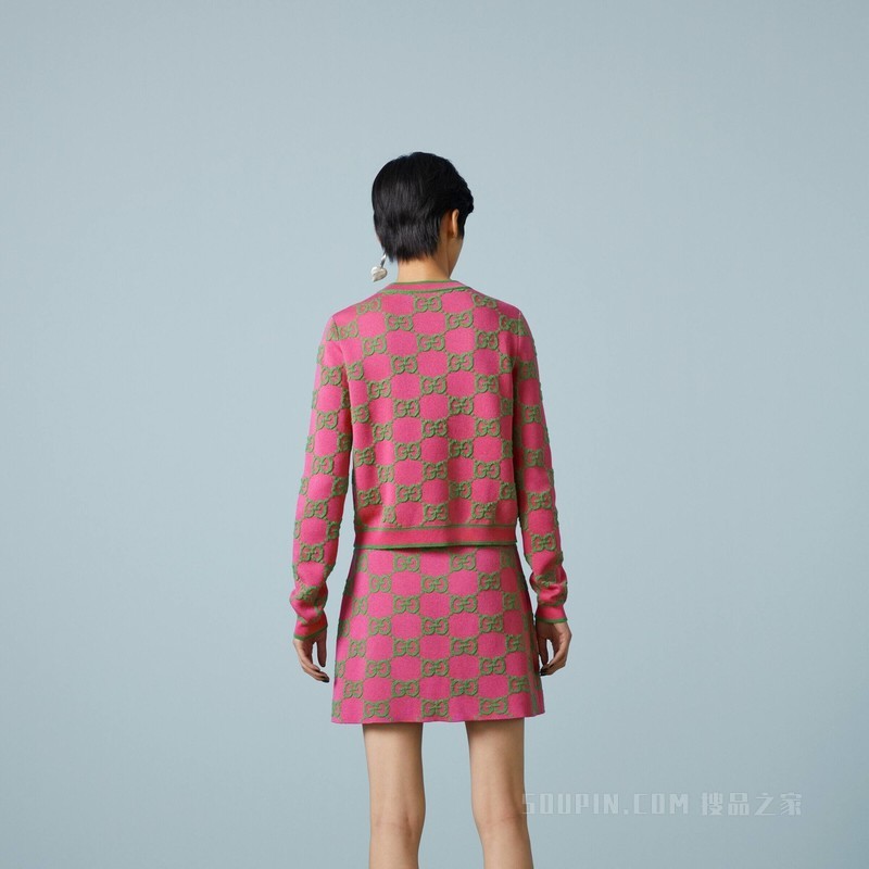 GG丝棉混纺开衫 玫红色和绿色