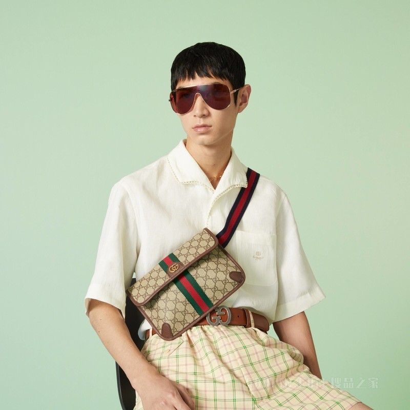 Ophidia系列GG小号腰包 米色和乌木色Supreme帆布