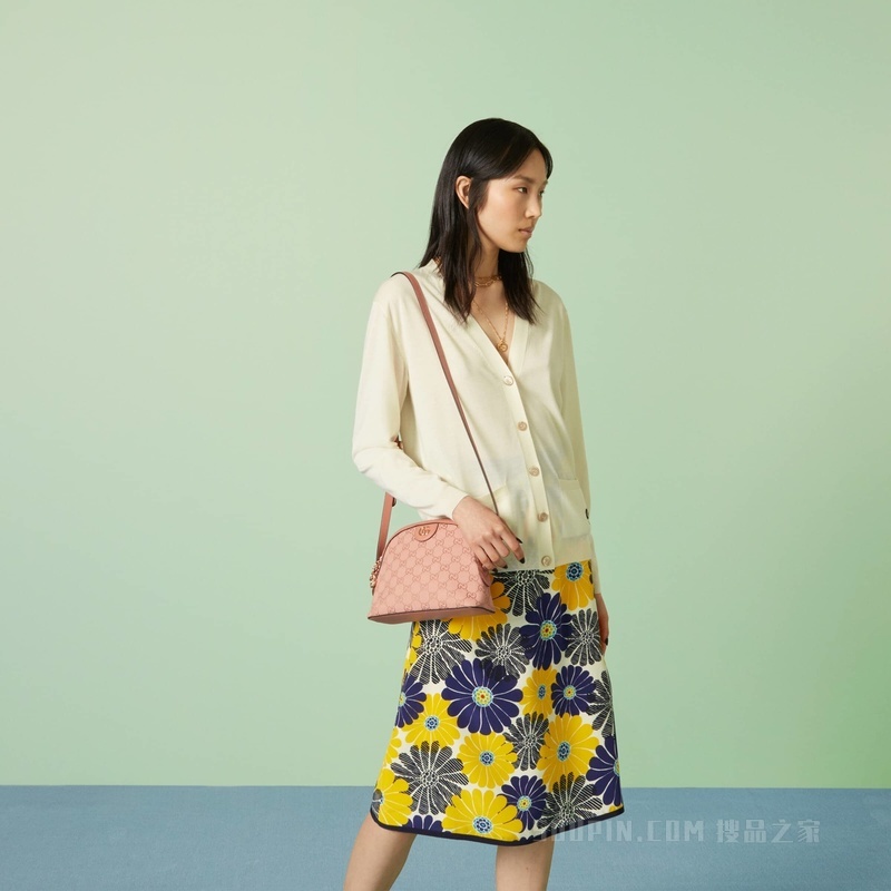 Ophidia系列GG小号肩背包 粉色帆布