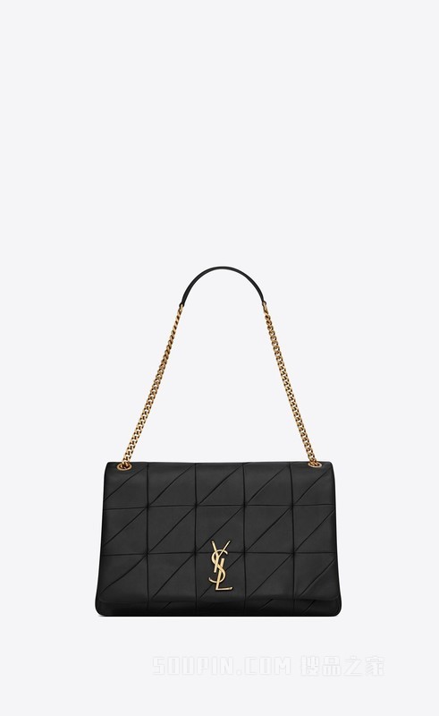 jamie中号黑色拼接真皮包