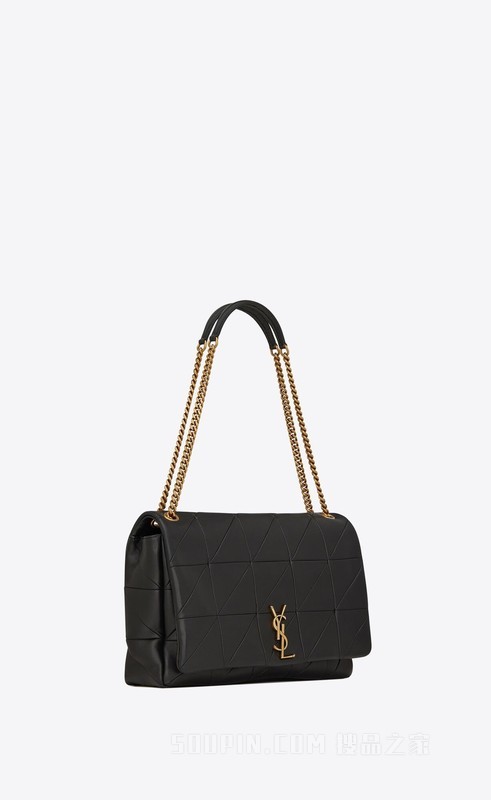 jamie中号黑色拼接真皮包