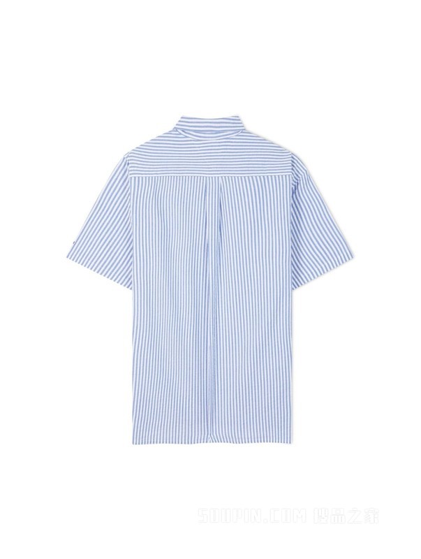 23新款早秋男装纯棉简约清爽条纹贴袋合身版短袖衬衫30107