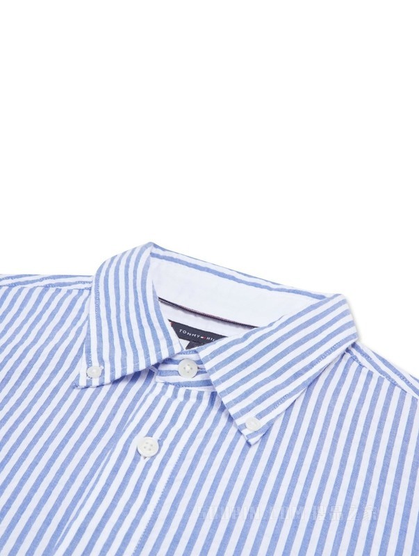 23新款早秋男装纯棉简约清爽条纹贴袋合身版短袖衬衫30107