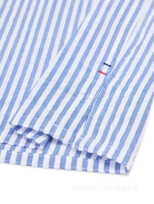 23新款早秋男装纯棉简约清爽条纹贴袋合身版短袖衬衫30107