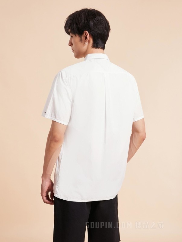 23新款春夏男装纯棉府绸锦旗刺绣短袖休闲衬衫MW0MW30616