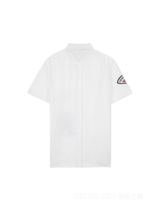 23新款春夏男装纯棉府绸锦旗刺绣短袖休闲衬衫MW0MW30616