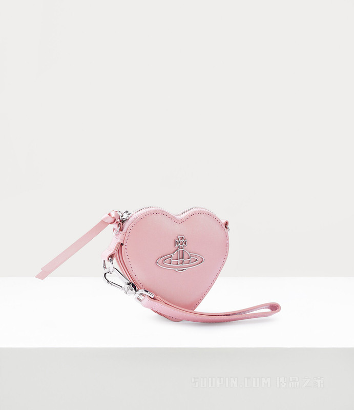 Pearlised Leather Thin Line Orb Heart Wristlet