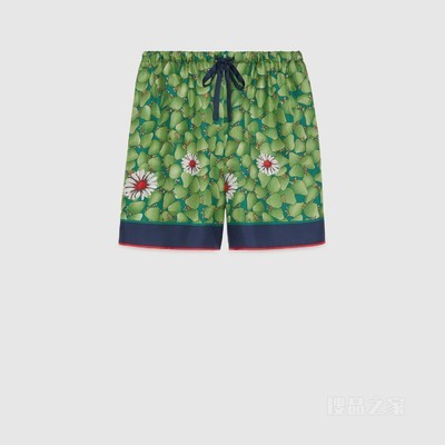 复古草莓印花真丝短裤 绿色和红色