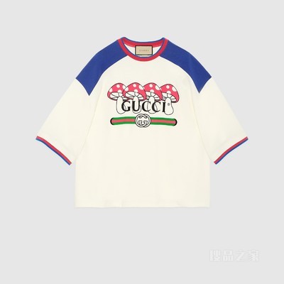 Gucci蘑菇印花针织T恤 米白色