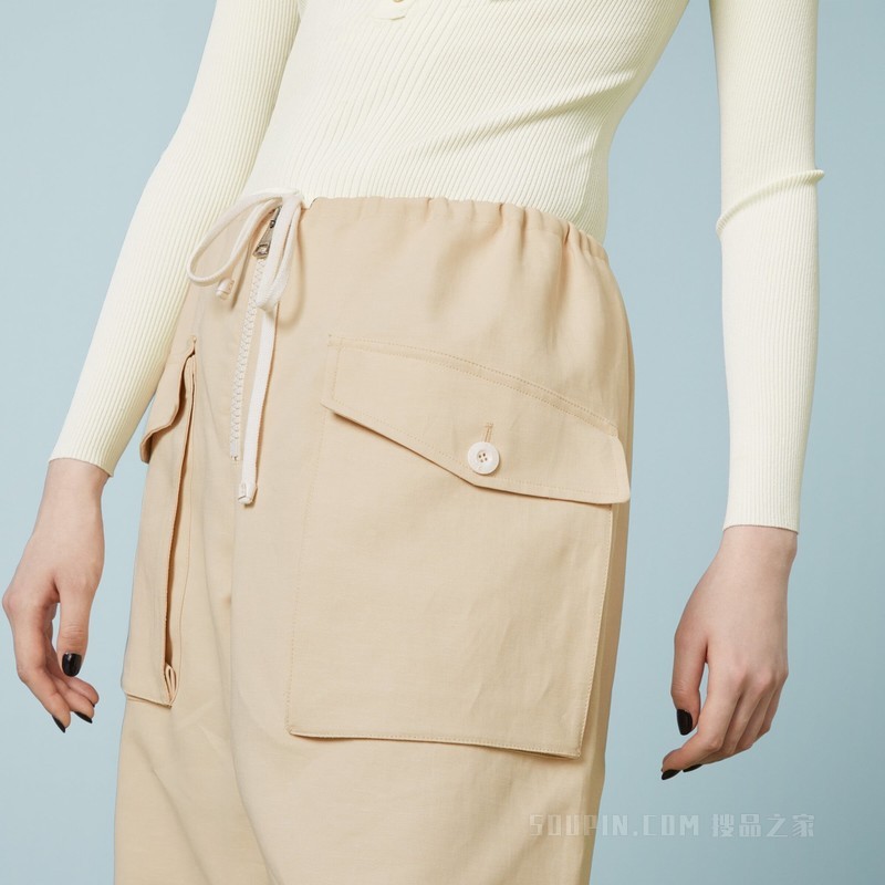 棉麻混纺长裤 象牙白色