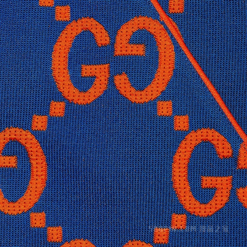 GG提花棉质拉链夹克 蓝色和橙色