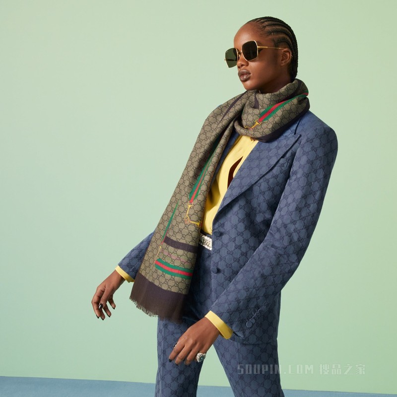 饰织带GG真丝羊毛混纺披肩 多色