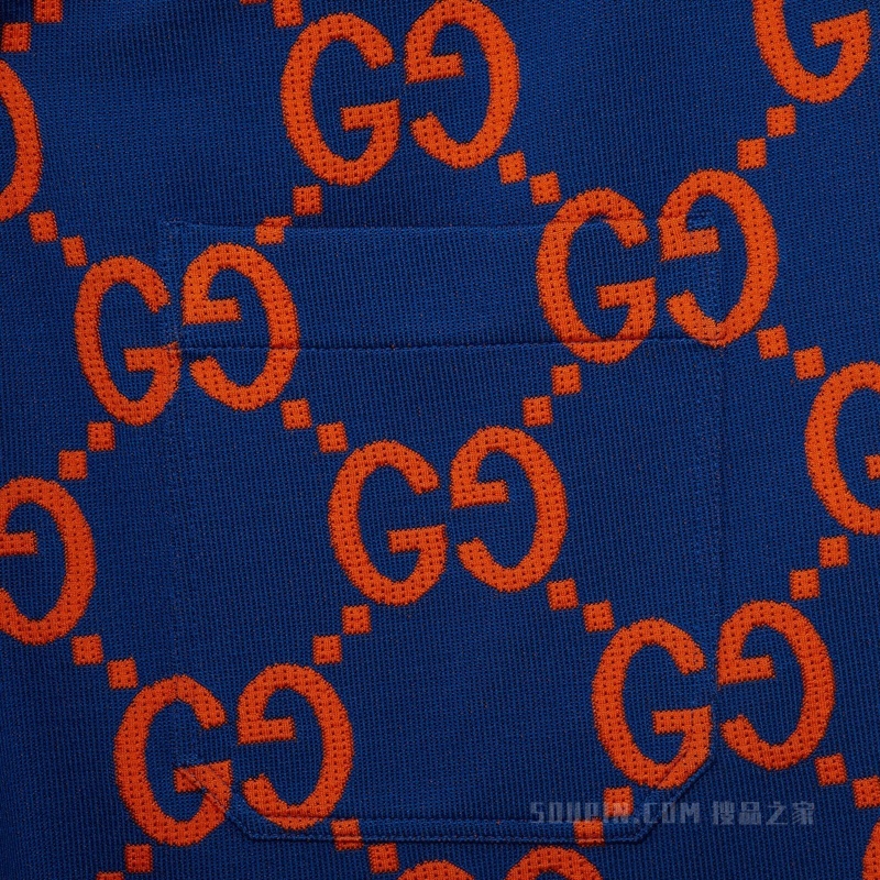 GG提花棉质短裤 蓝色和橙色