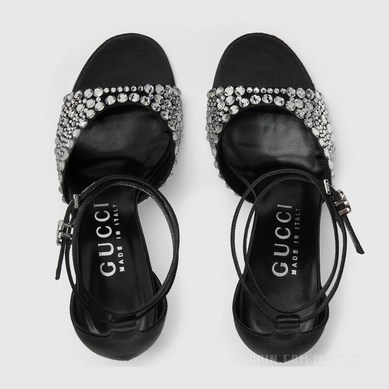 饰水晶女士高跟凉鞋 黑色丝缎