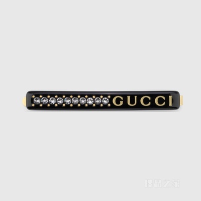 饰水晶“GUCCI”字样发夹 黑色树脂