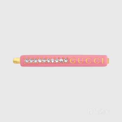 饰水晶“GUCCI”字样发夹 粉色树脂