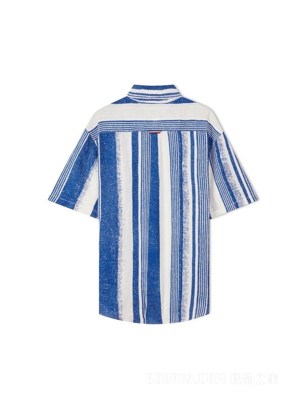 23新款春夏男装舒适亚麻撞色条纹刺绣宽松版短袖衬衫31764