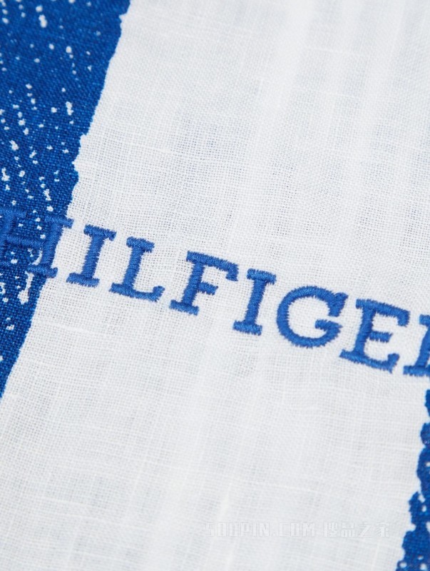 23新款春夏男装舒适亚麻撞色条纹刺绣宽松版短袖衬衫31764