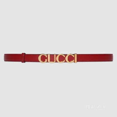 Gucci搭扣窄版腰带 红色皮革